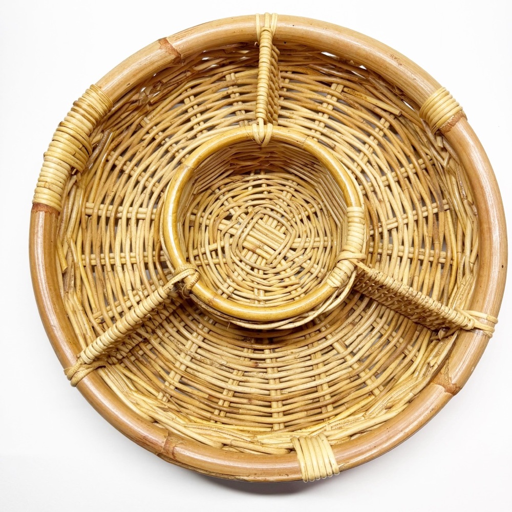 Woven Wicker Bamboo Coffee Table Party Snack Organizer Tray